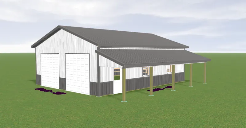 3D preview of a metal building with a lean-to