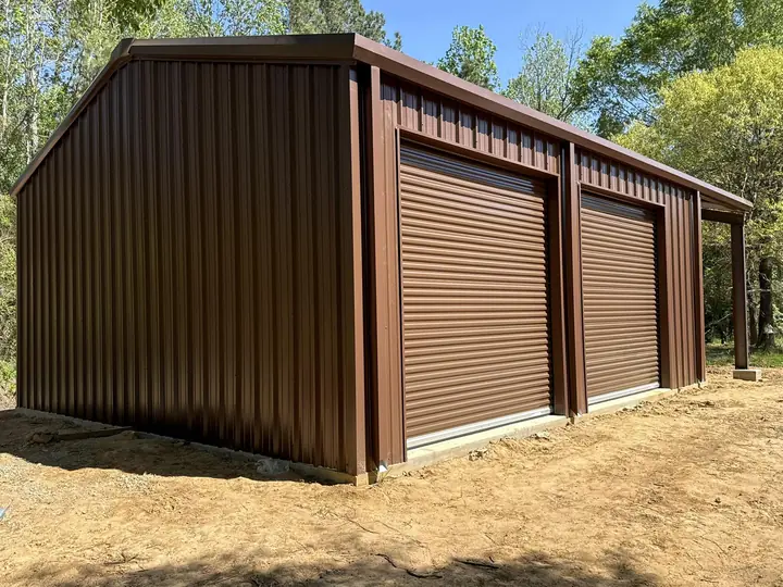 Brown shop with matching roll-up doors