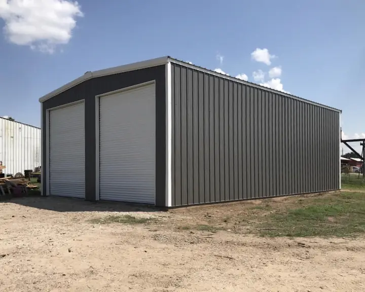 Charcoal two-door garage