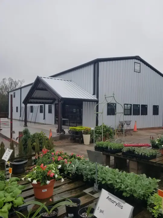 Metal building at a garden center