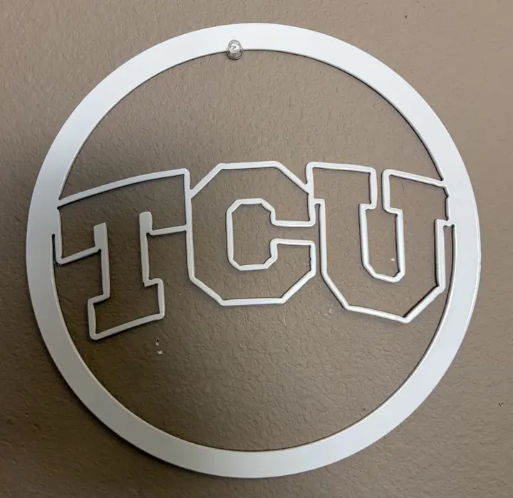 TCU sign, white powder coat