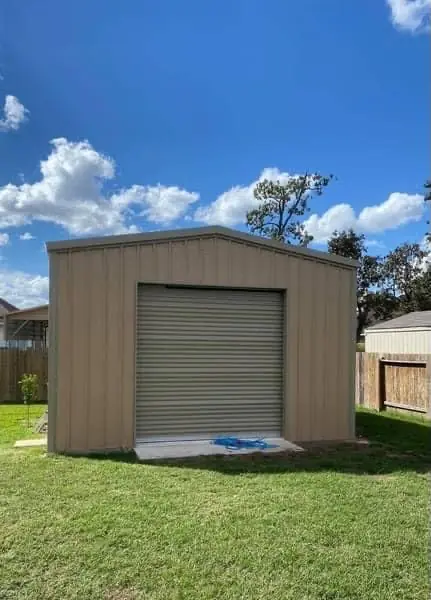 Small tan storage building