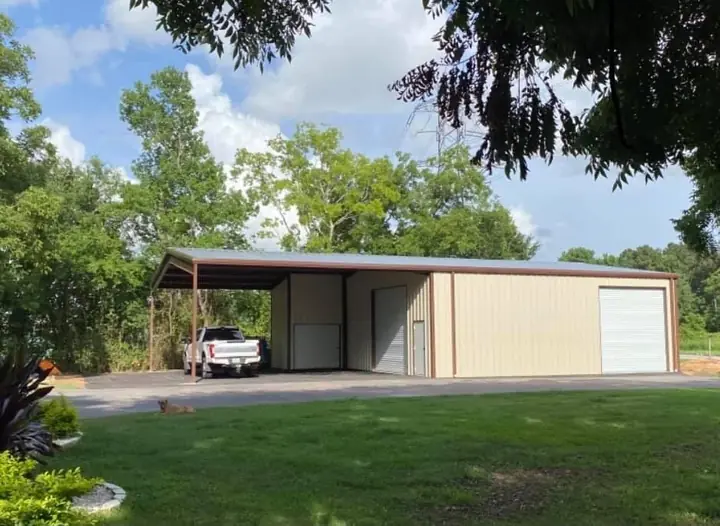 Tan building with an attached carport
