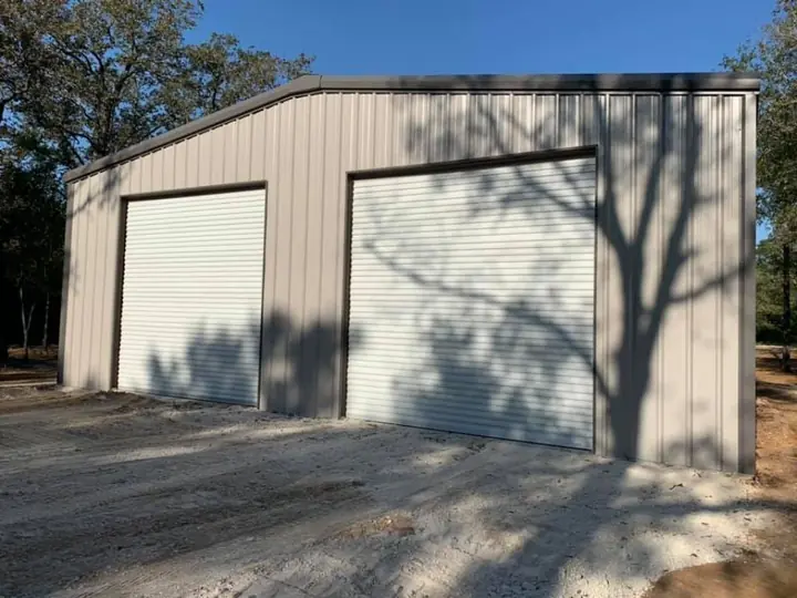 Tan two-door garage